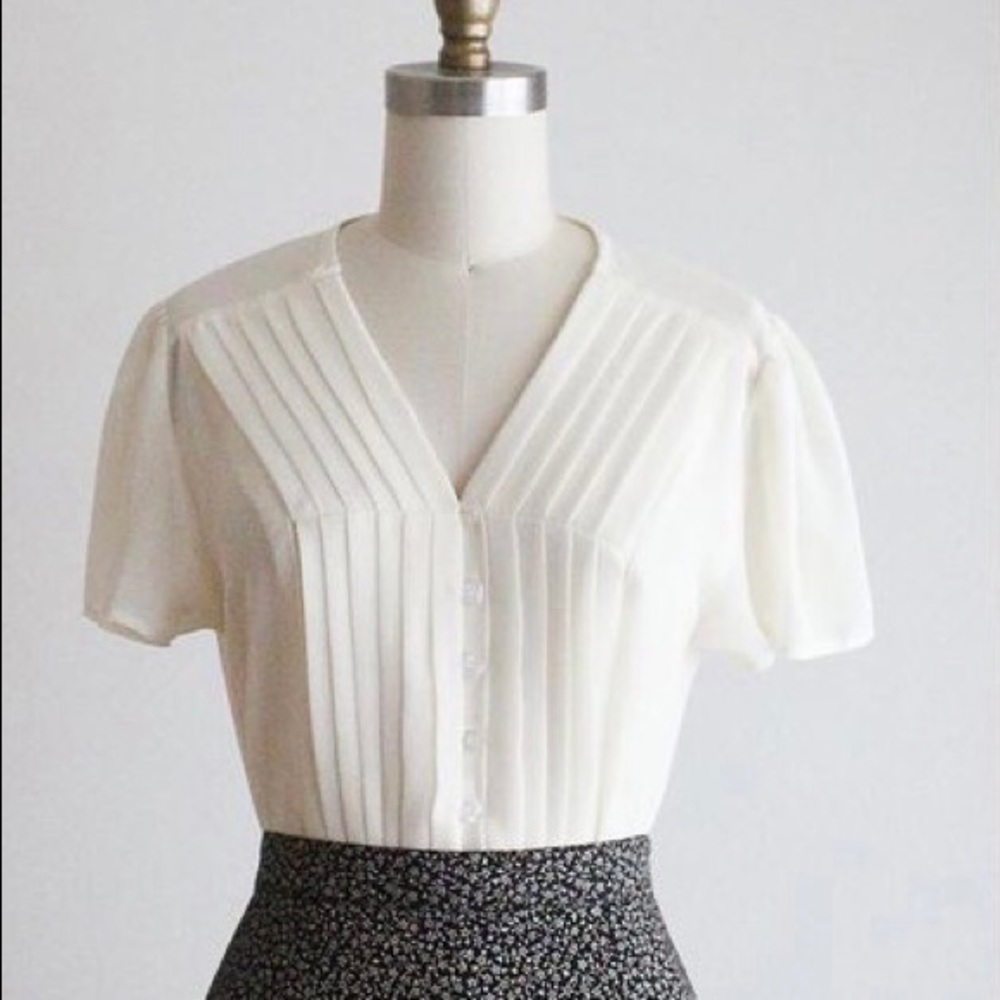 Vintage Cream Ivory Short Sleeve Blouse Shirt